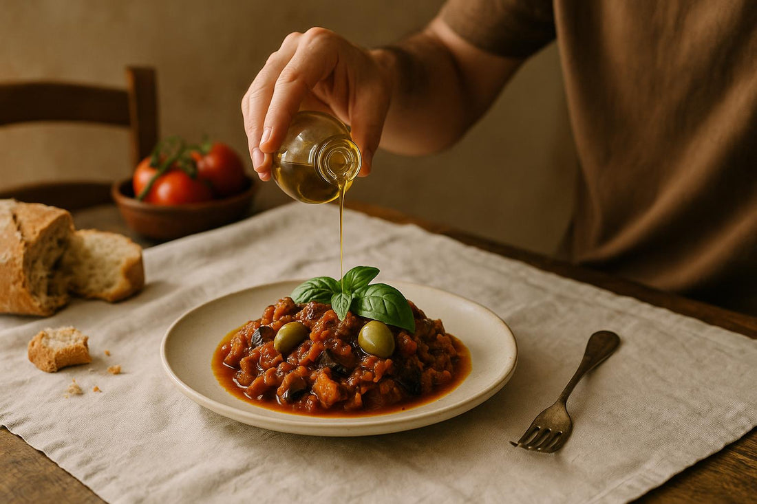 Preparazione di un piatto con legumi ed olio extravergine