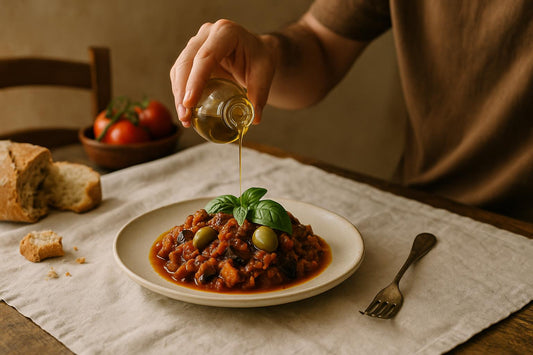 Preparazione di un piatto con legumi ed olio extravergine