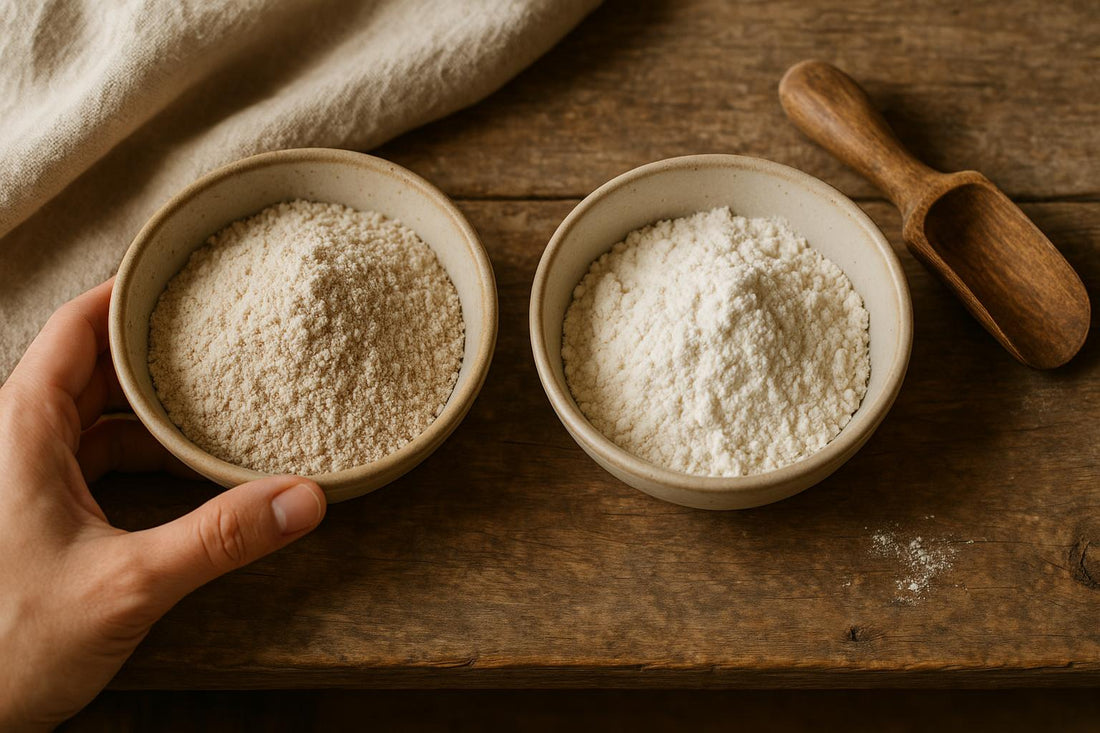 Due ciotole con farine di colore diverso a confronto