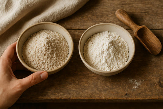 Due ciotole con farine di colore diverso a confronto
