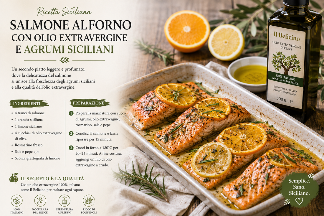 Salmone al forno con olio extravergine e agrumi siciliani: ricetta semplice e gustosa