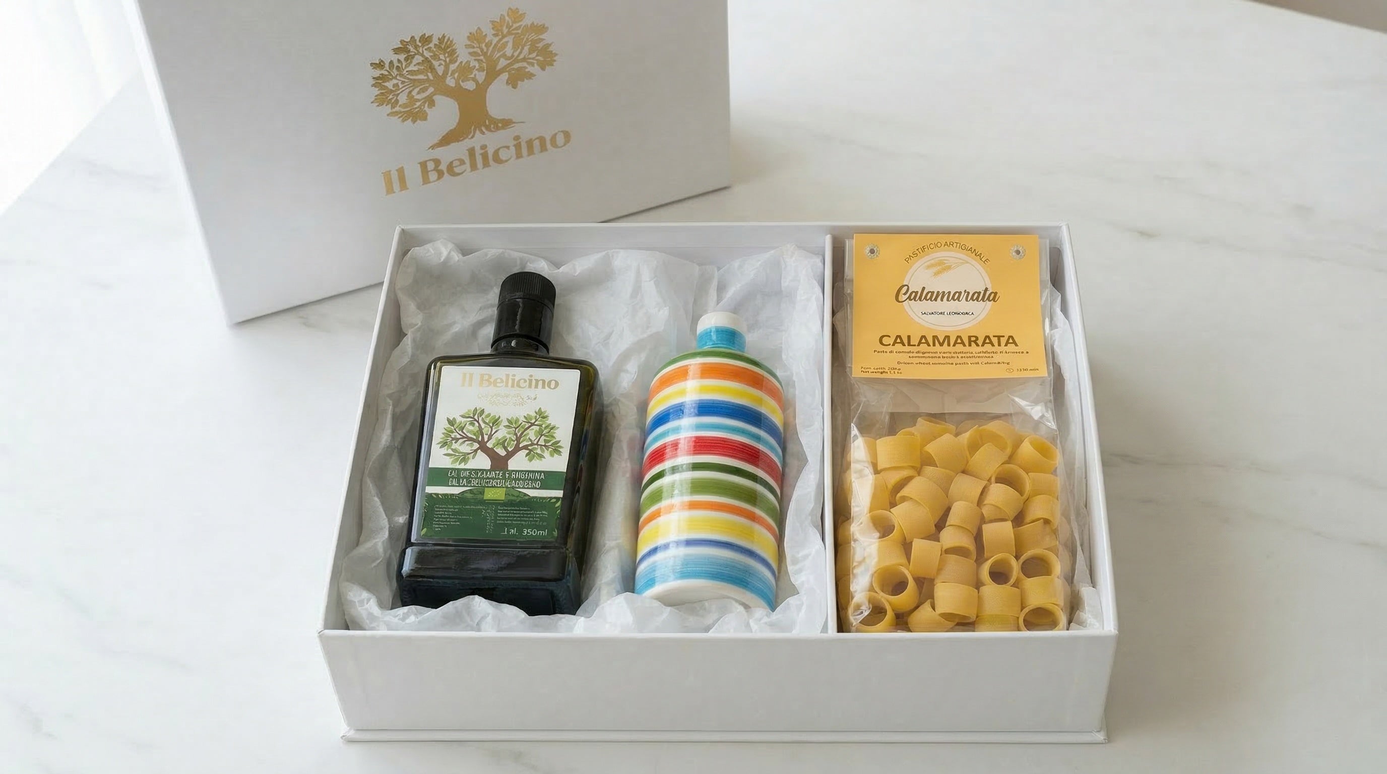 Cofanetto Premium Siciliano – Olio BIO 500ml, Orcio Artigianale & Calamarata